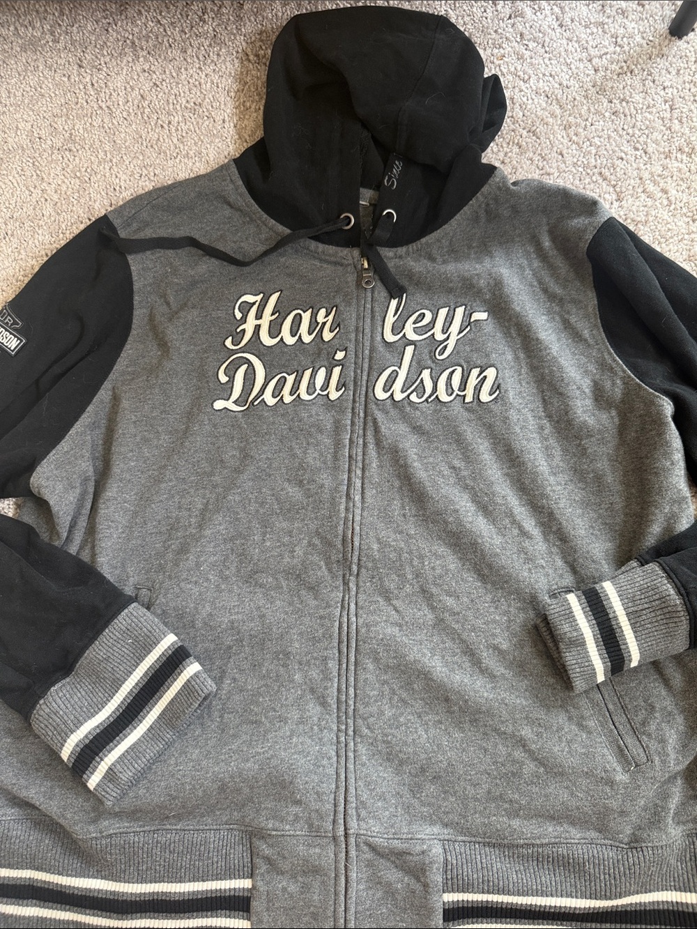 Harley-Davidson Women’s Embroidered Grey and Black Hooded Zip Jacket 3W